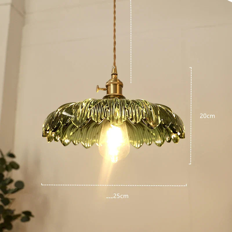 Green Glass Pendant Light Polished Copper 3-Head
