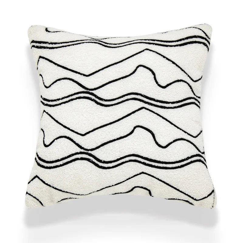 DecorBites™ Lambswool Face Cushion Cover 45x45 Beige White Abstract Art Pillowcase