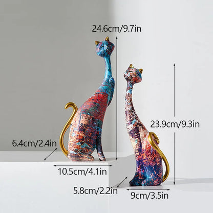 DecorBites™ Cat Lovers Resin Figurines | Graffiti Couple Ornaments for Home Decor