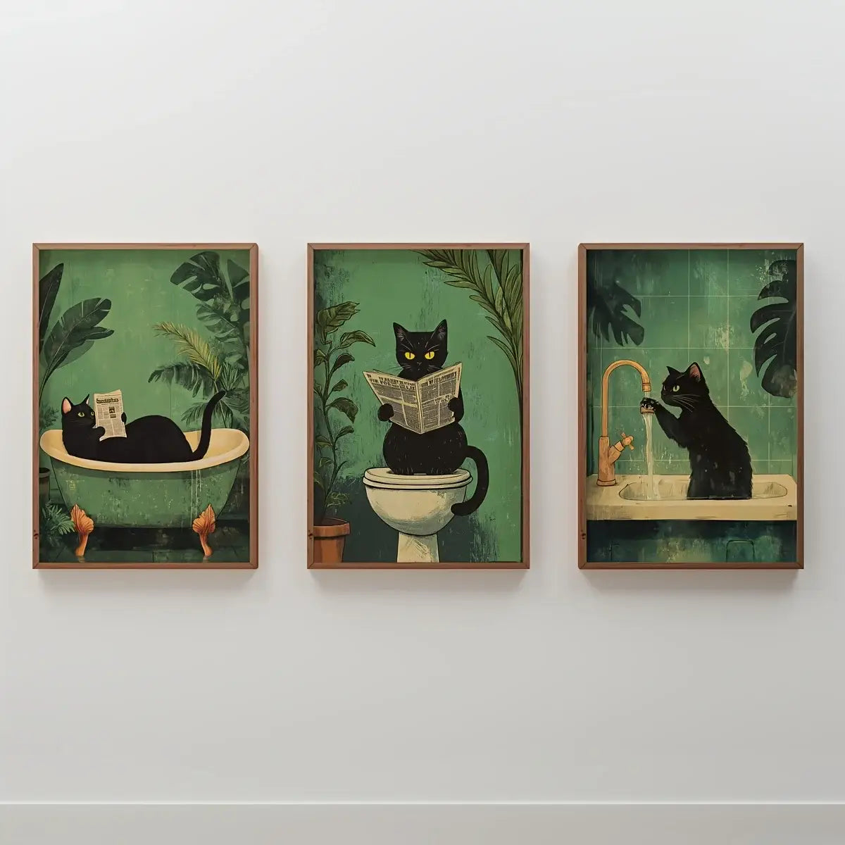 Decorbites™ 3-teiliges Badezimmer-Wandkunstwerk mit schwarzer Katze