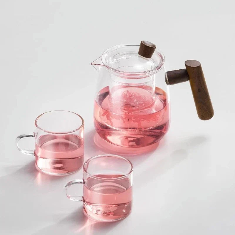 DecorBites™ Glass Tea Pot with Wooden Handle - Heat Resistant, Chinese Kung Fu Tea Set