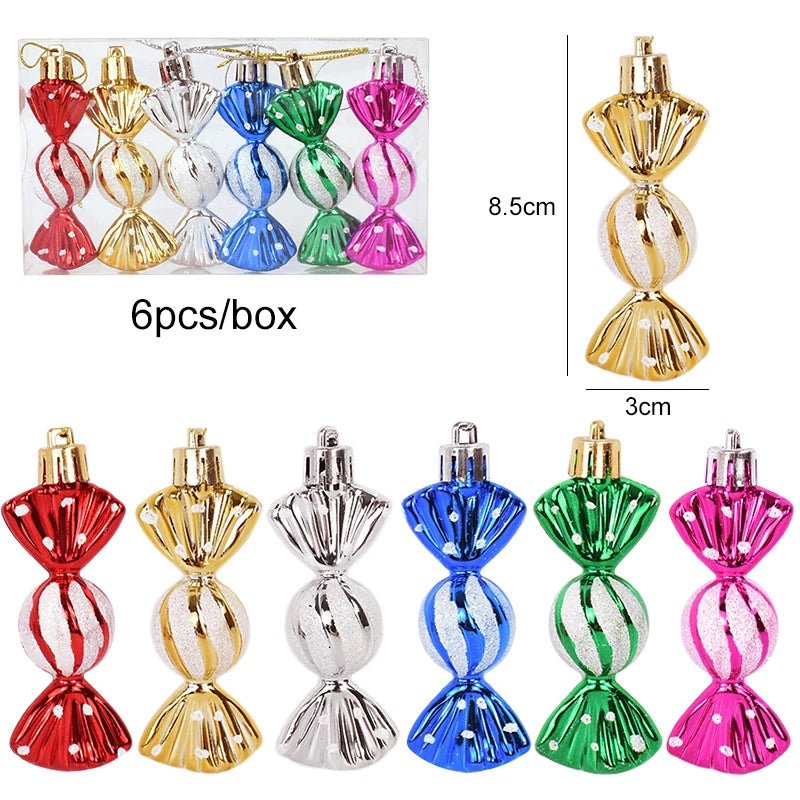 6pcs/box Christmas Candy Pendant Xmas Tree Hanging Ornaments Christmas Decorations For Home 2023 Navidad Noel New Year Kids Gift