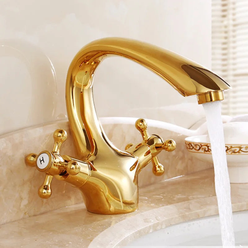 Decorbites™ Gold Badezimmer-Waschbeckenarmatur mit 2 Griffen - Luxus-Beckenmischbatterie