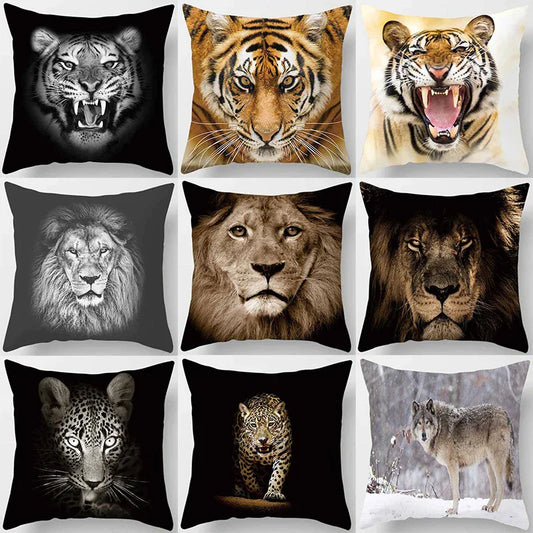 DecorBites™ Animals World Tiger Lion Pillow Case for Cute Home Decor in Sofa Living Room