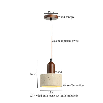 DecorBites™ LED Wood Yellow Travertine Pendant Light for Living Room Bedside - Nordic Interior Lighting