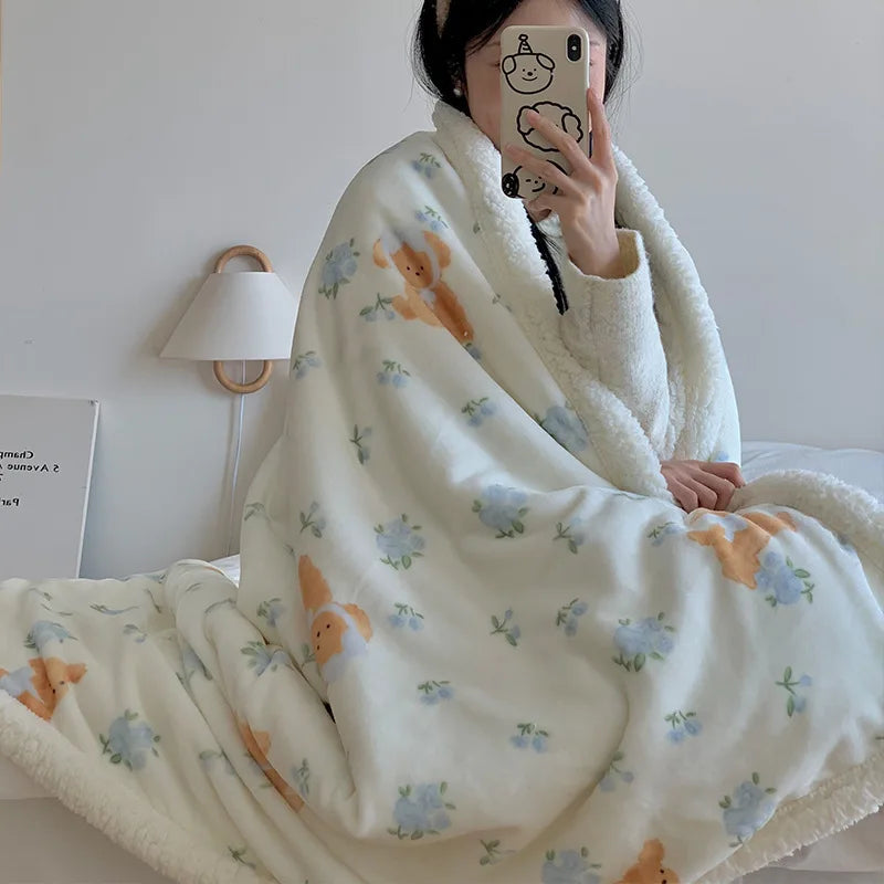 DecorBites™ Korean Cartoon Plush Blanket, Soft Nap Sofa Cover for Home Dormitory