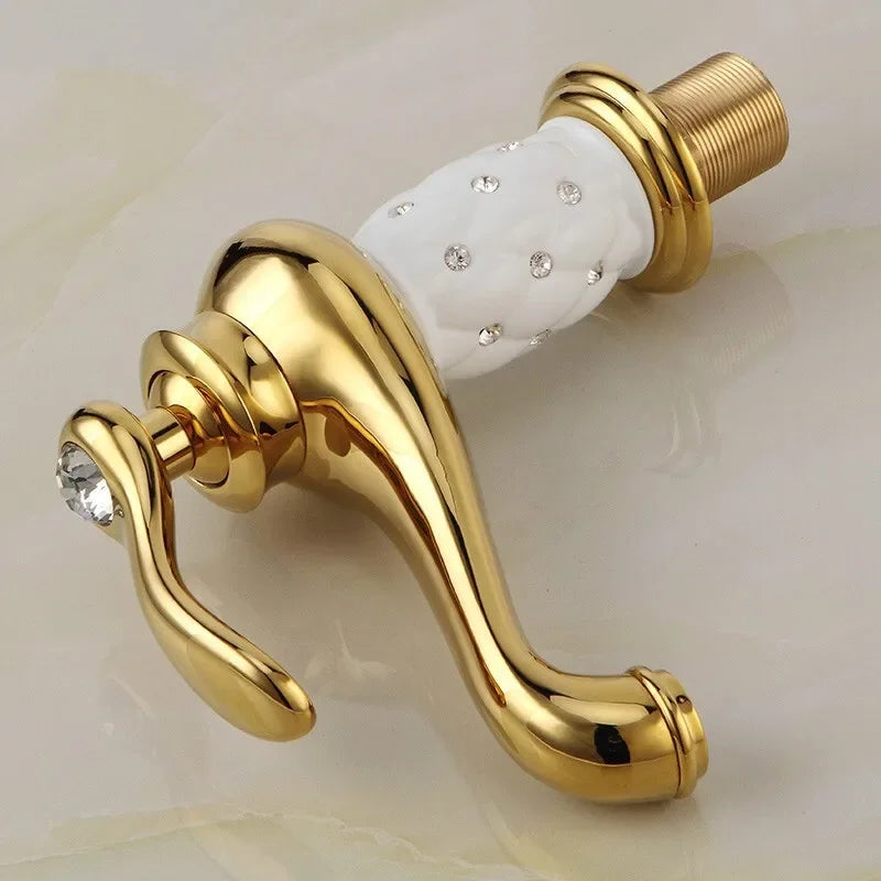 DecorBites™ Gold Brass Basin Faucet with Diamond, Single Handle Hot Cold Mixer Tap