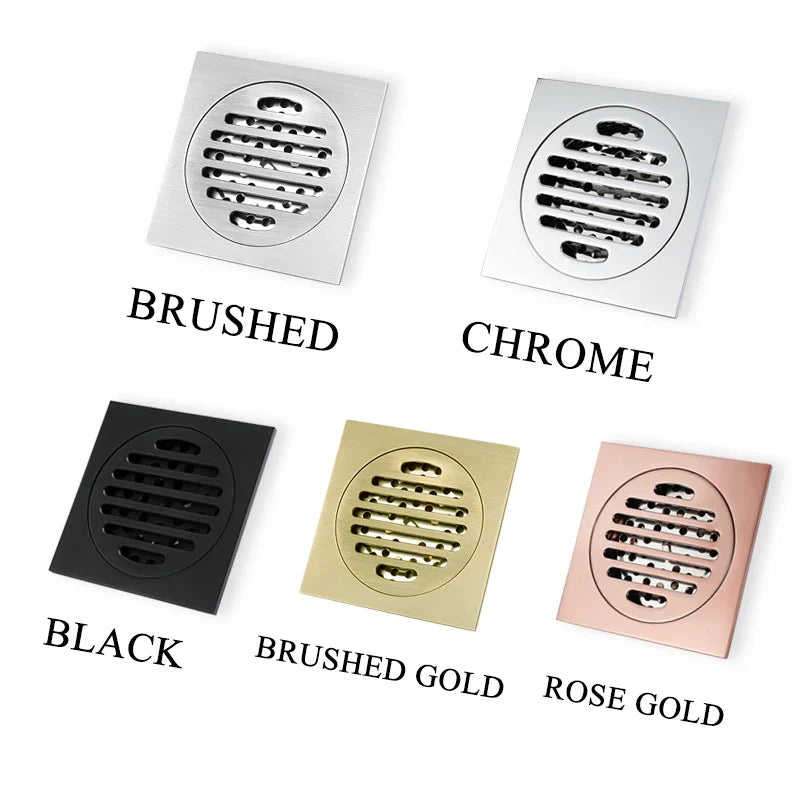 DecorBites™ Brass Square Floor Drain 10x10cm for Bathroom Shower with Insect-Proof Deodorant