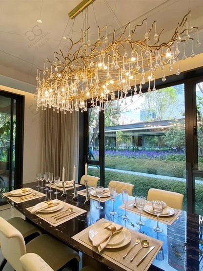 DecorBites™ French Crystal Chandelier for Dining Room: Elegant Copper Branch Ceiling Light
