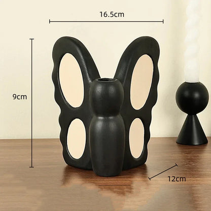 DecorBites™ Black Butterfly Ceramic Vase - Abstract Shape for Floral Arrangements & Home Decor