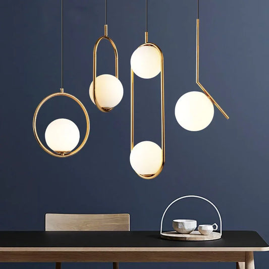 DecorBites™ Gold Ring Glass Ball Pendant Light Fixture for Bedroom Living Room.