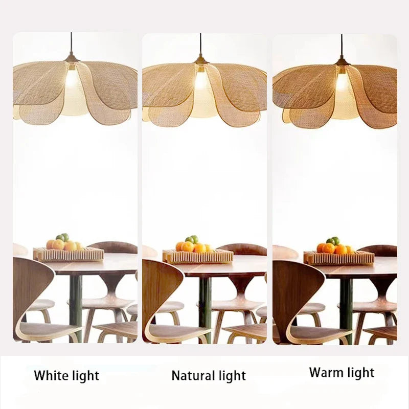 Petal Rattan Woven Pendant Light, 3-Color LED