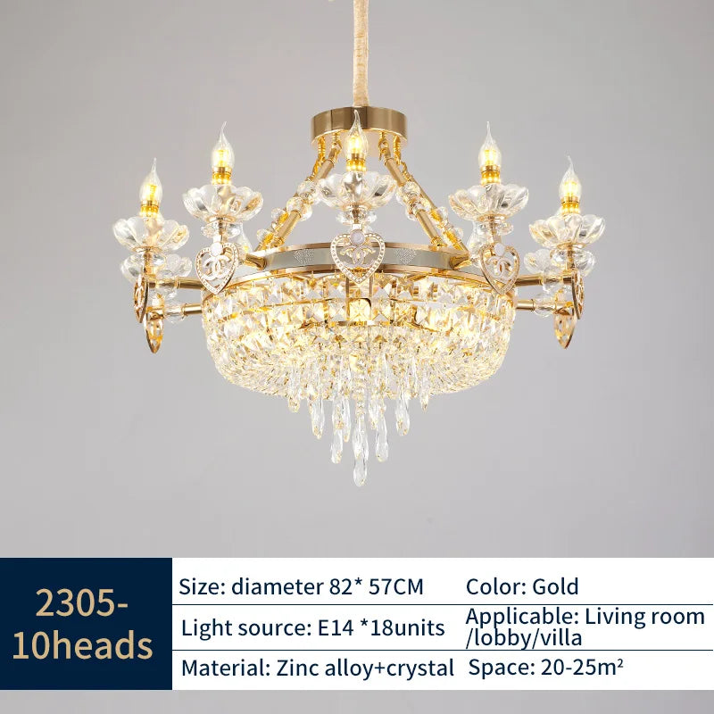 DecorBites™ Crystal Luxury Chandelier for European Style Living Room, Bedroom, and Stairwell