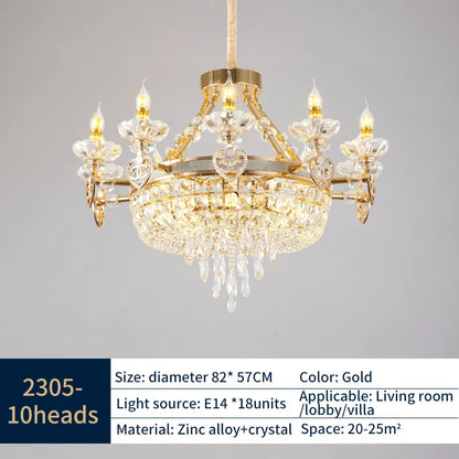 DecorBites™ Crystal Luxury Chandelier for European Style Living Room, Bedroom, and Stairwell