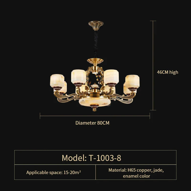 DecorBites™ Jade Zinc Alloy Chandelier for Living Room, Restaurant, Hall - Elegant Chinese Design