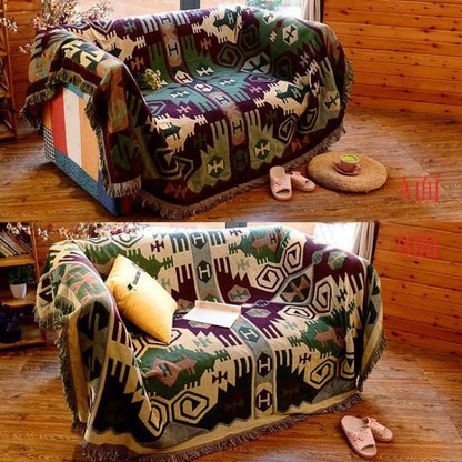 DecorBites™ Knitted Cotton Throw Blanket with Tassel - Geometric Bohemian Design