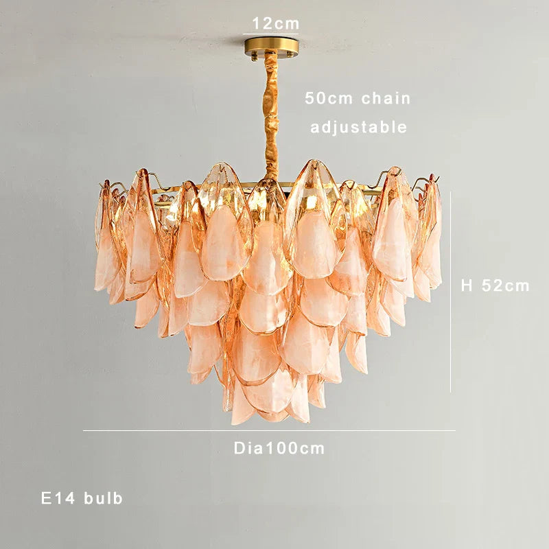 Lámpara de araña DecorBites™ Gold Chrome con forma de pétalo de cristal ámbar regulable – Diseño francés de lujo