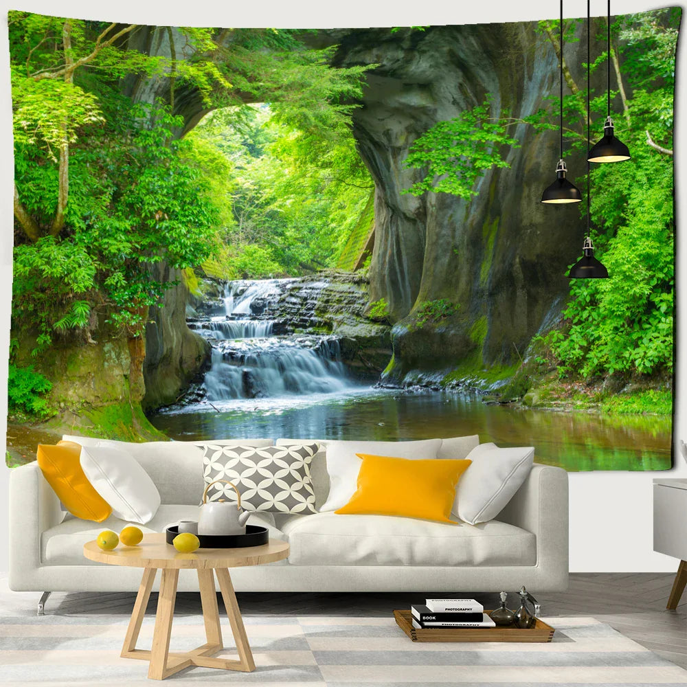 Decobites Forest Falls Tapestry | Boho Chic Nature Wall Decor for Aesthetic Spaces