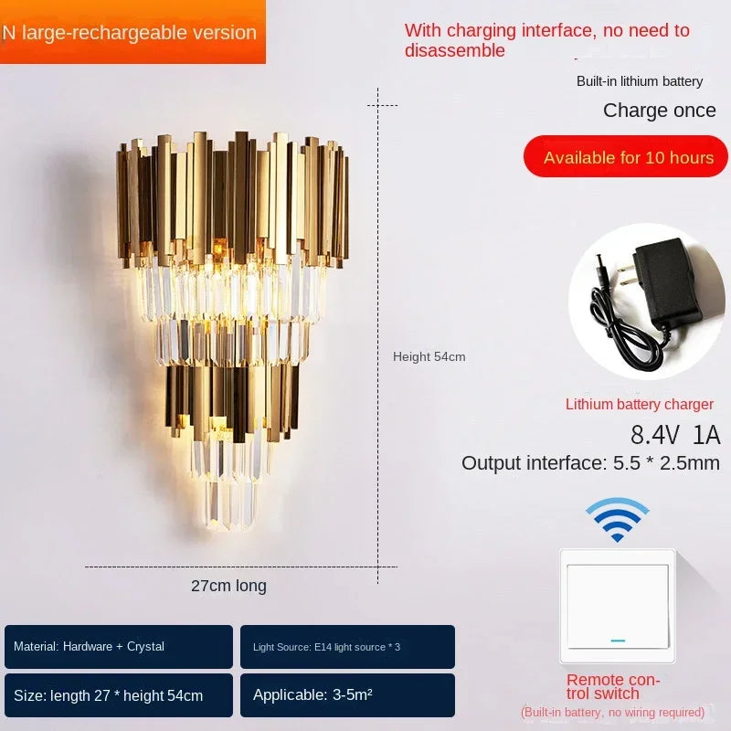 DecorBites™ Crystal Wall Lamp: Modern Luxury Wireless Rechargeable Sconce Light for Bedroom & Living Room