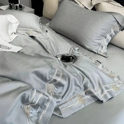 Decobites Luxury Embroidered Jacquard Bedding Set - Soft, Silky, Breathable Cotton Duvet Cover Set