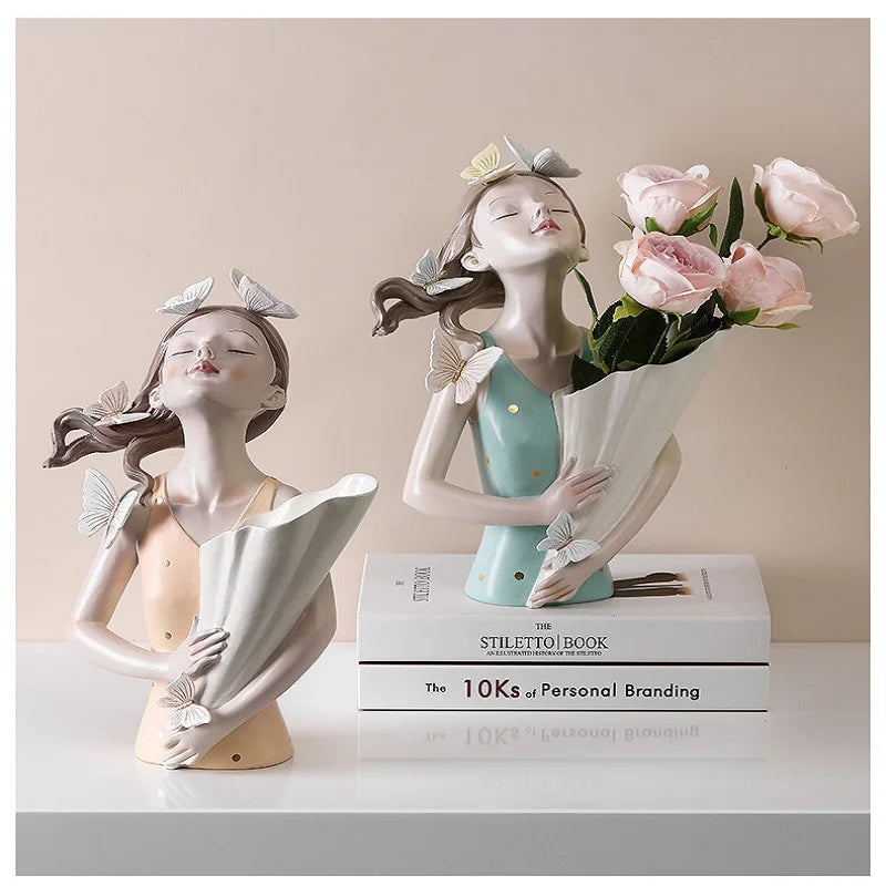 DecorBites™ Decorative Butterfly Girl Sculptures Resin Flower Vase Ornaments