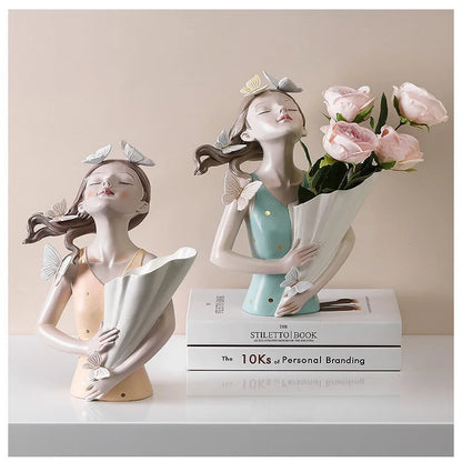 DecorBites™ Decorative Butterfly Girl Sculptures Resin Flower Vase Ornaments