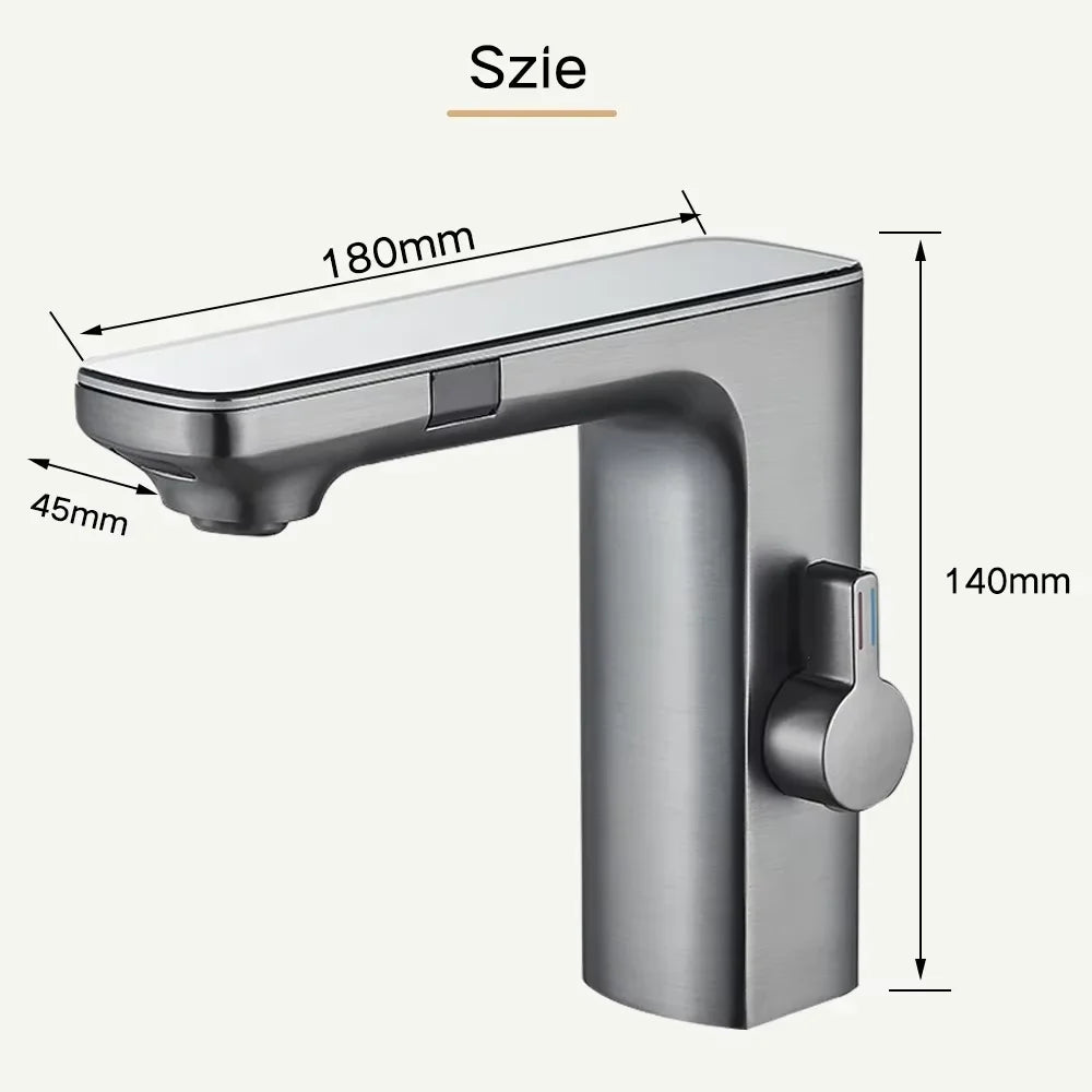 Touchless Sensor Tap Basin Faucet Brass Smart Digital Display Bathroom Sink Faucet Hot Cold Water Mixer Tap Battery Power