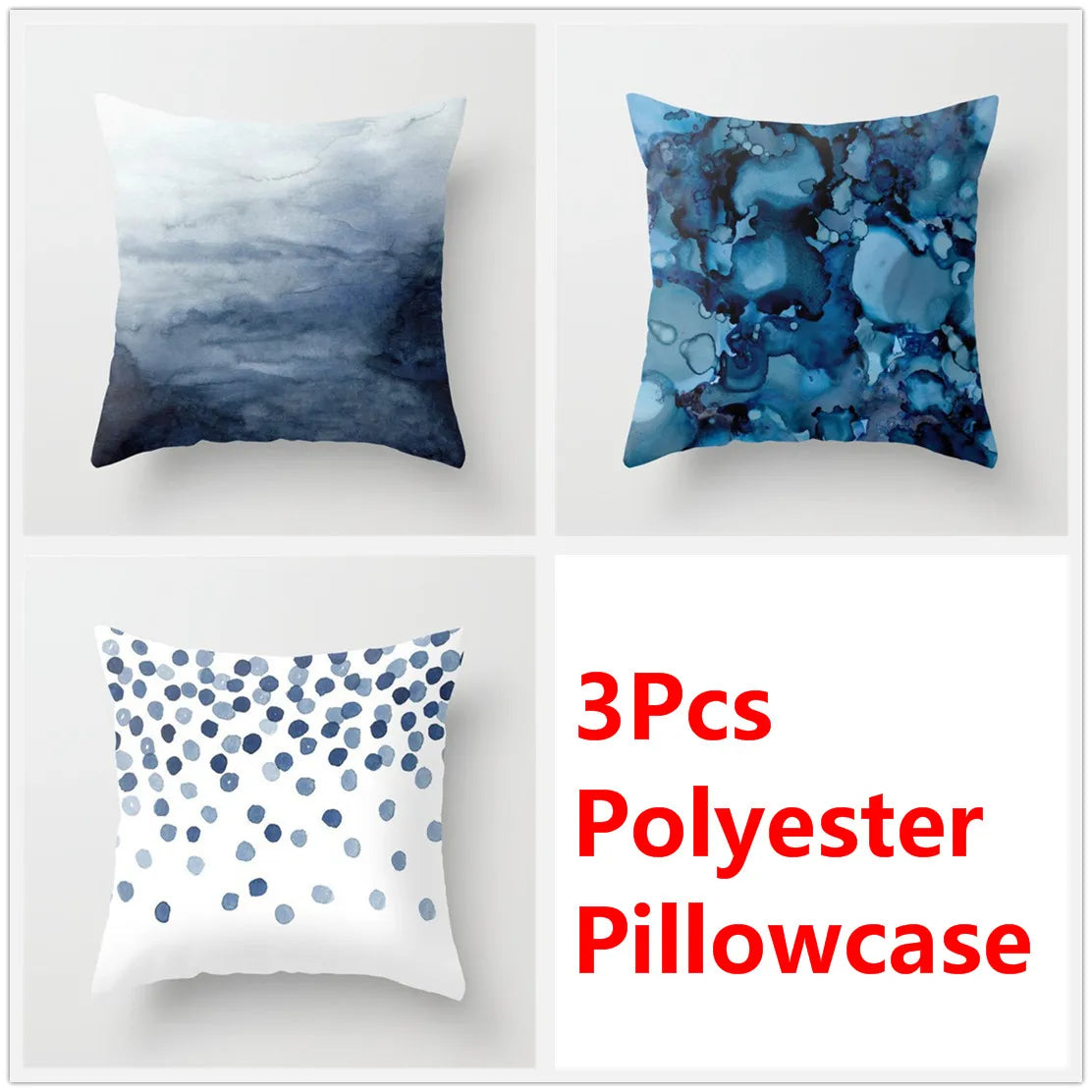 مجموعة أغطية وسائد DecorBites™‎ بنقشة زهور الحبر الأزرق - طقم ثلاثي من أغطية الوسائد للأريكة على الطراز الشمالي لتزيين المنزل
