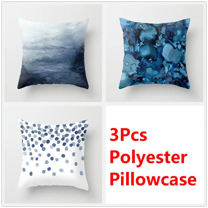 مجموعة أغطية وسائد DecorBites™‎ بنقشة زهور الحبر الأزرق - طقم ثلاثي من أغطية الوسائد للأريكة على الطراز الشمالي لتزيين المنزل