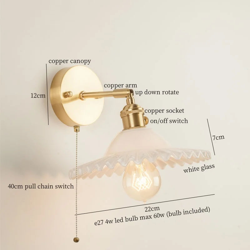 DecorBites™ Green Glass LED Wall Light Fixture | Modern Nordic Pull Chain Lamp