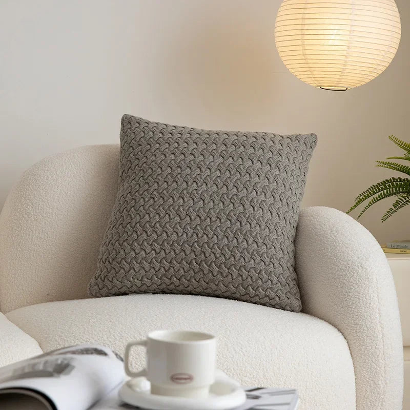 DecorBites™ Cable Knit Cotton Pillow Cover Soft Ivory Burnt Orange 45x45cm 50x50cm 60x60cm