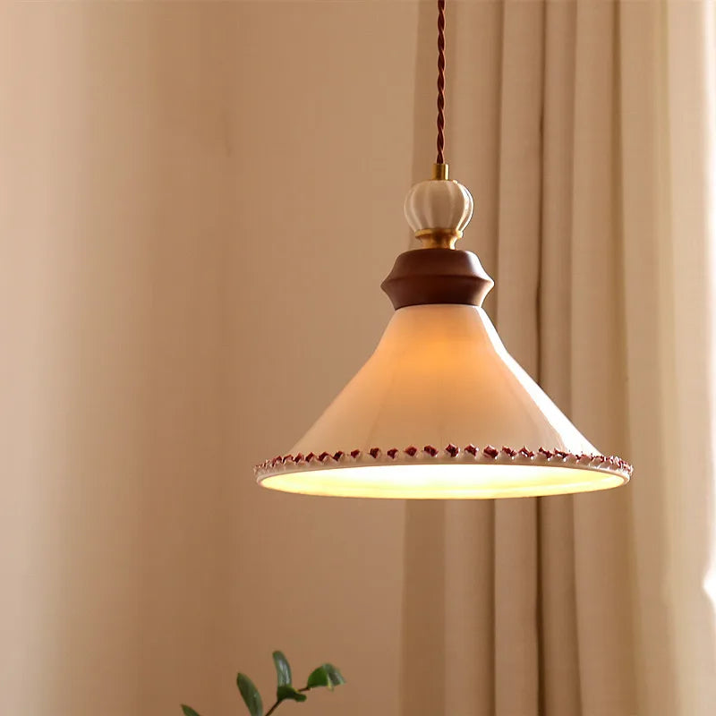DecorBites™ LED Rose Flower Pendant Lamp Ceramic Wood Nordic Modern Hanging Light