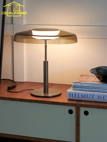 DecorBites™ DORA Glass Table Lamp Touch LED Decorative Desk Light Red/Gray Bedroom Living