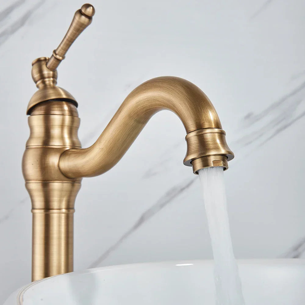 DecorBites™ Antique Brass Basin Faucet Hot Cold Mixer Tap Single Handle Sink Faucet