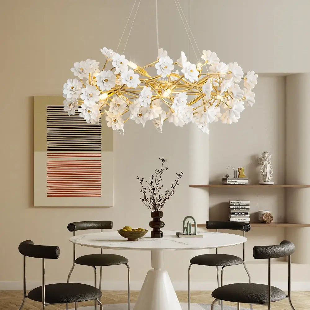DecorBites™ Floral French White Ceramic Chandelier - Romantic Home Décor