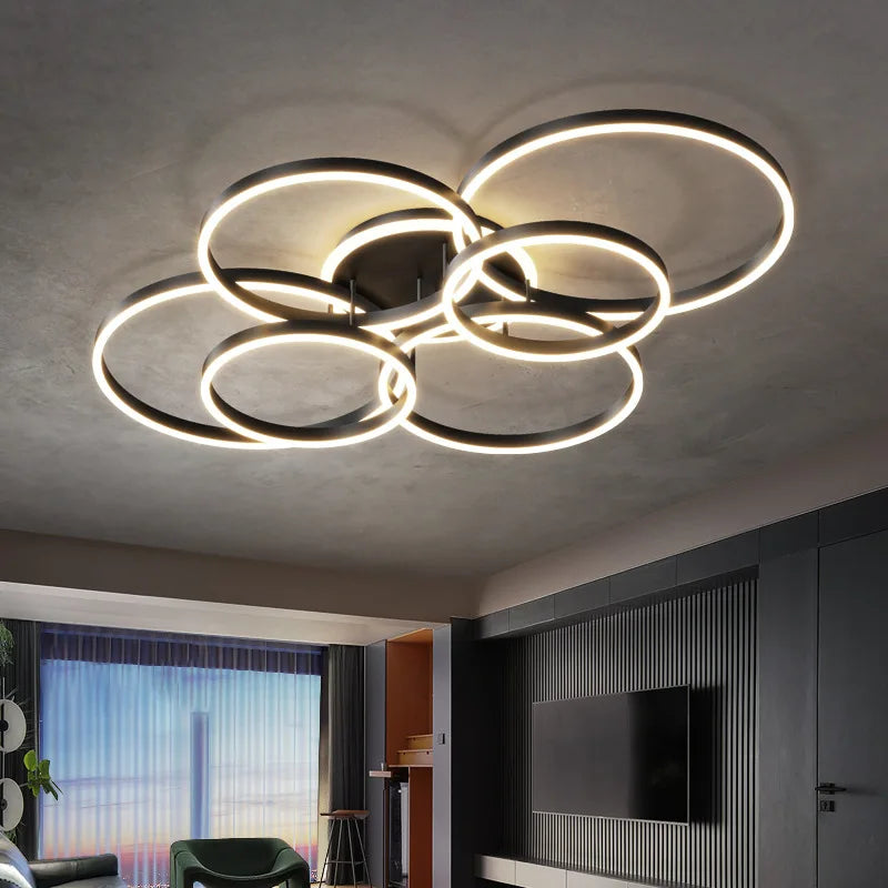 DecorBites™ LED Chandelier: Modern Living Study Bedroom Lamps, Round Rings Foyer Chandeliers Luminaire