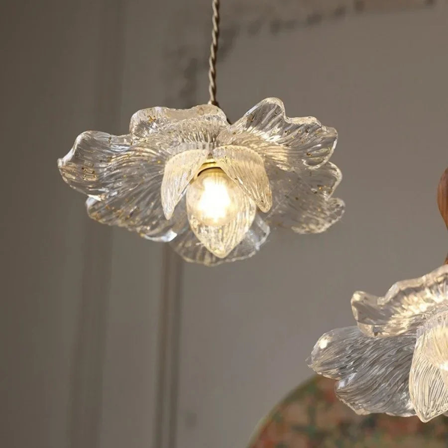 DecorBites™ Acrylic LED Pendant Light: Copper Walnut Wood Flower Hang Lamp