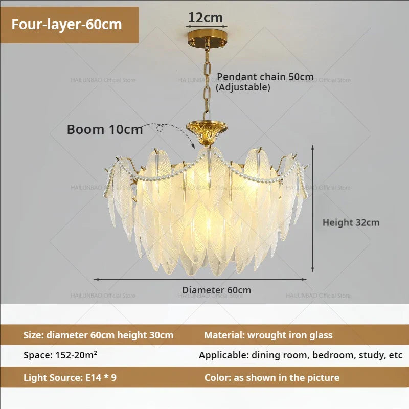 Lámpara de araña DecorBites™ Cream Wind Feather Pearl Crystal para sala de estar y dormitorio de lujo