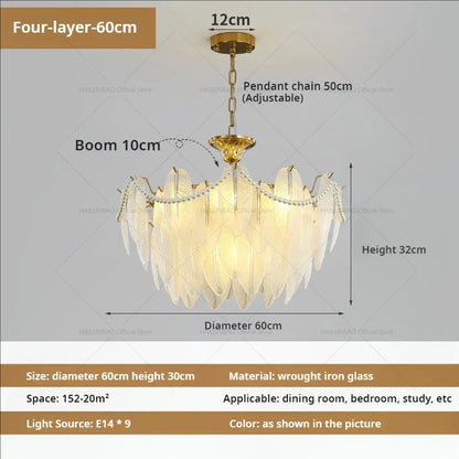 Lámpara de araña DecorBites™ Cream Wind Feather Pearl Crystal para sala de estar y dormitorio de lujo