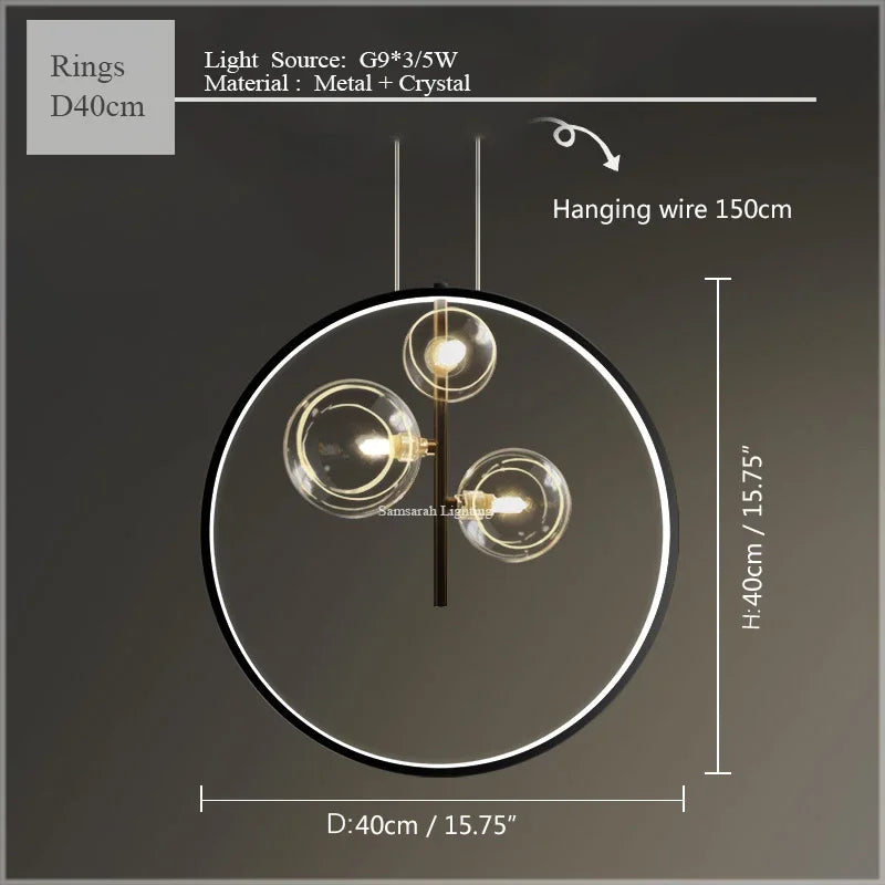 DecorBites™ Glass Bubble LED Ceiling Chandelier for Home, Modern Ring Hanging Light Fixtures