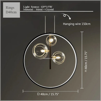 DecorBites™ Glass Bubble LED Ceiling Chandelier for Home, Modern Ring Hanging Light Fixtures