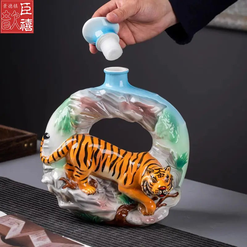 Decorbites™ Jingdezhen-Porzellan-Weinflaschen-Skulptur Geschenk Chinesisches Zodiac 3kg