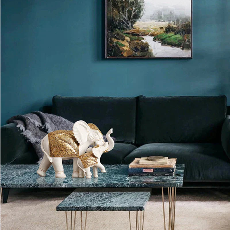 DecorBites™ Elephant Sculpture Figurine for Shelf, Desk, Home Decor - Resin Statue Housewarming Gift