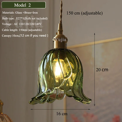 Nordic Green Glass Pendant Light With Brass Accents