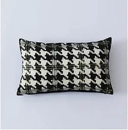 DecorBites™ Houndstooth Cushion Cover 30x50cm Black and White Bow Waist Pillow Case