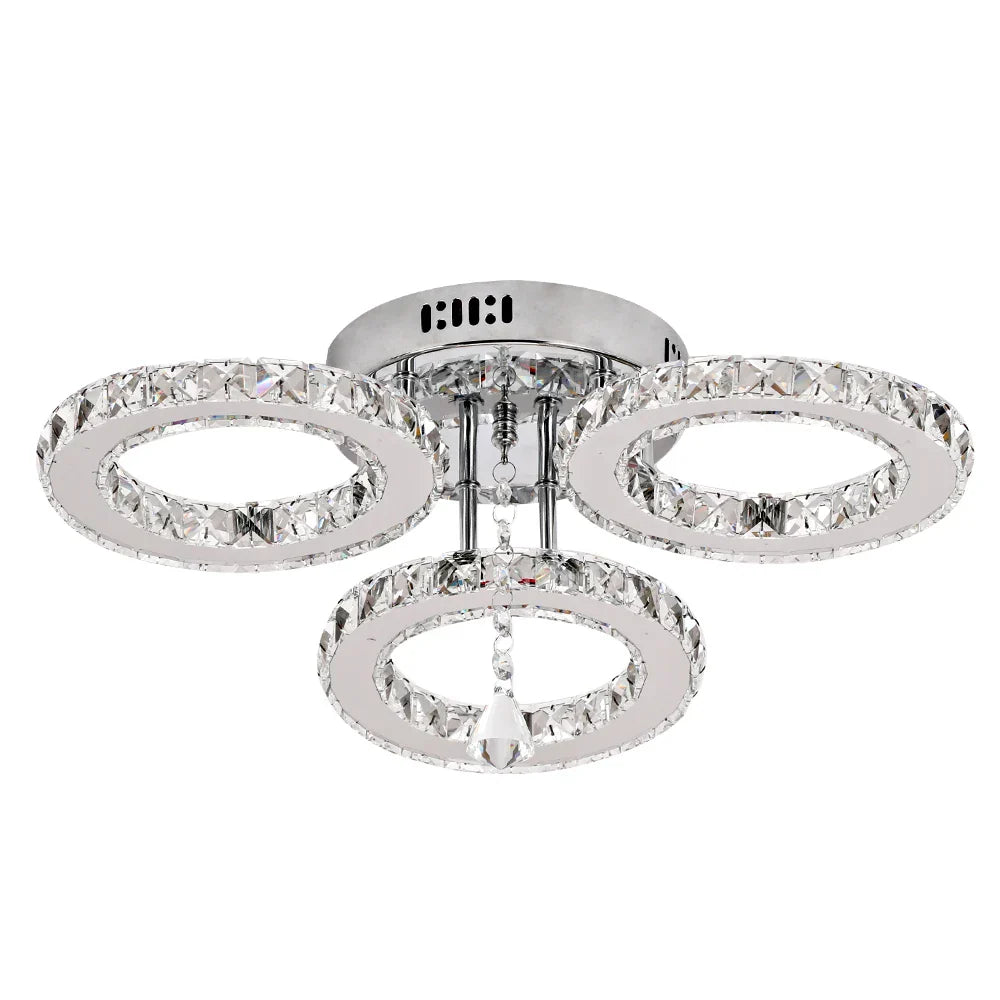 DecorBites™ Crystal Chandelier 3Rings Chrome Pendant Light for Bedroom Living Room