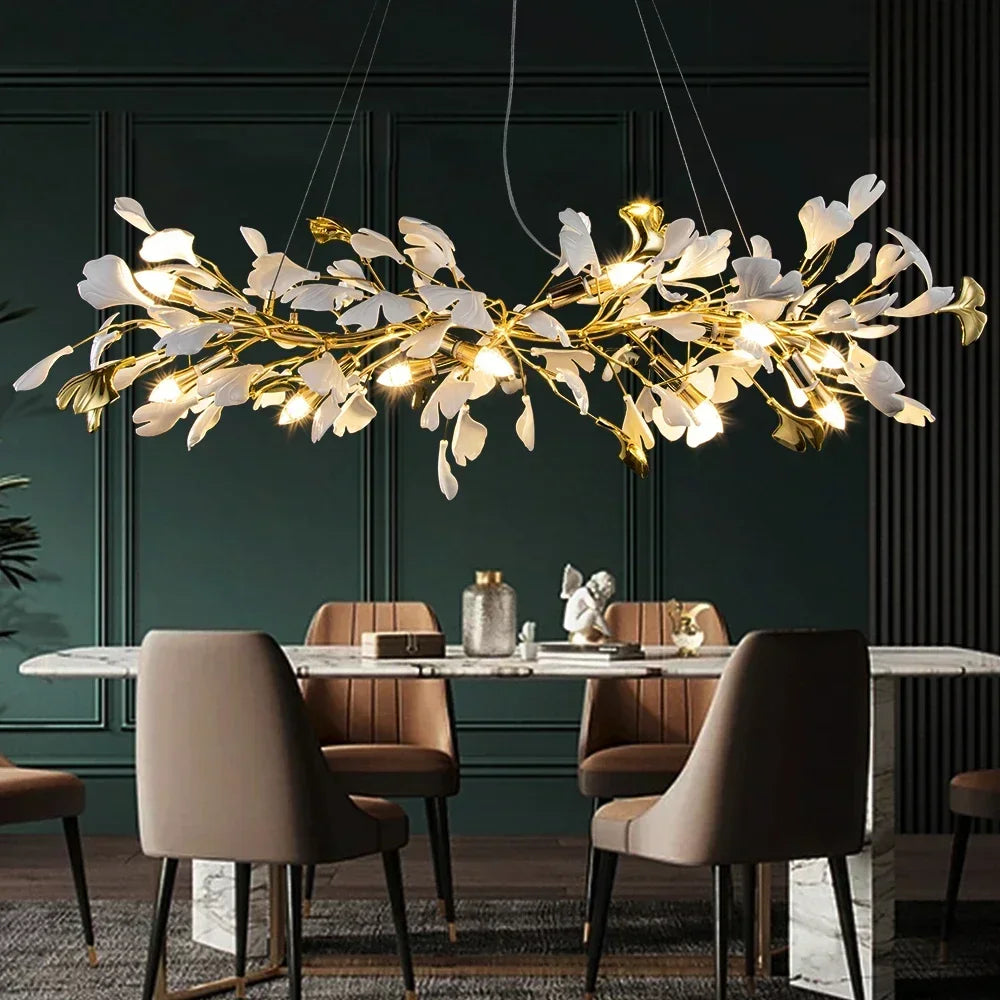 DecorBites™ Leaf Branch Ceramic Chandelier | Modern Golden Lighting Fixture for Living Room