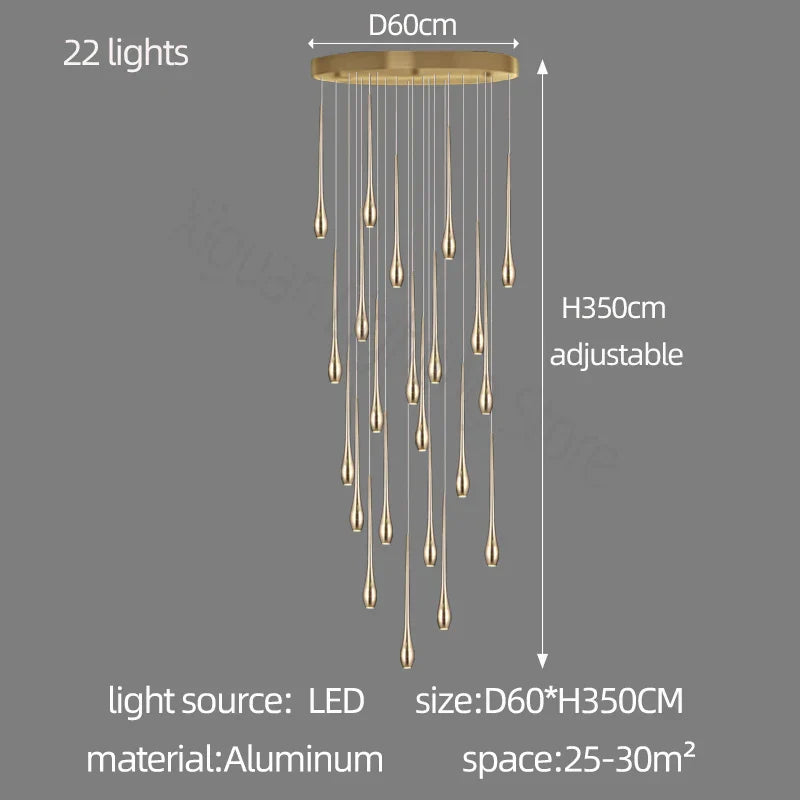 DecorBites™ Gold LED Chandelier for Duplex Villa Living Room and Staircase