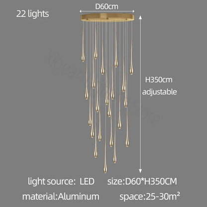 DecorBites™ Gold LED Chandelier for Duplex Villa Living Room and Staircase