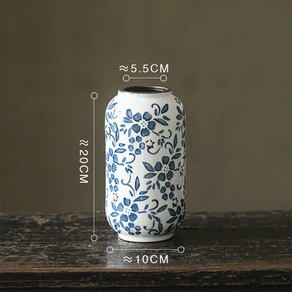 DecorBites™ Blue White Porcelain Vase Hydroponic Ceramic Flower Pot Room Decor